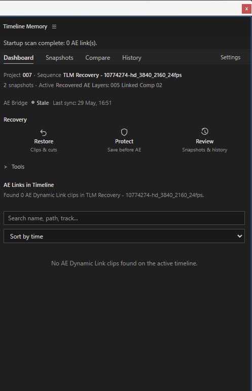 Timeline Memory Dashboard interface