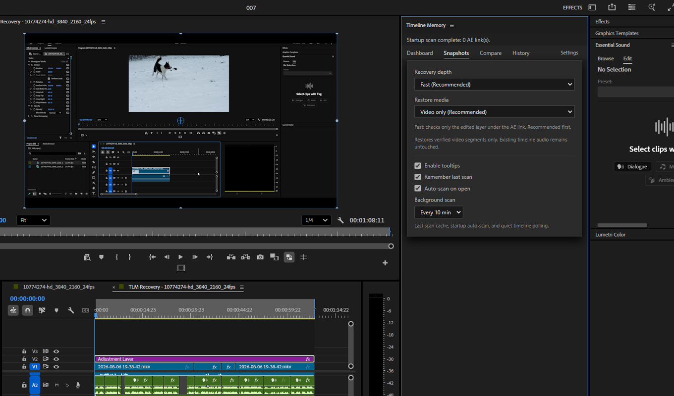 Timeline Memory running inside Adobe Premiere Pro